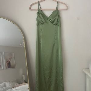 PRETTY LITTLE THING Green Satin Maxi Dress -Size 4